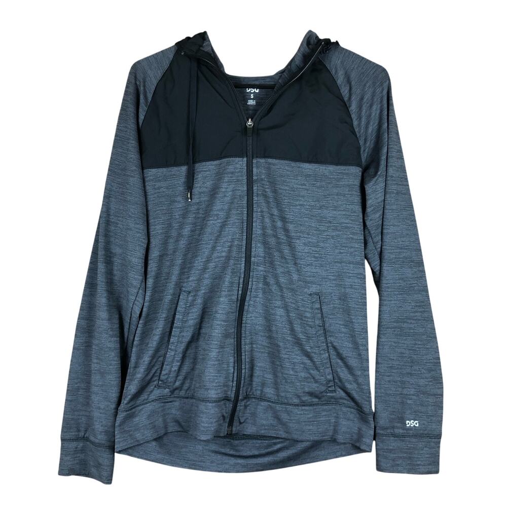 DSG Mens Sweatshirt Hoodie Gray Black Full Zip Long Sleeve Stretch Small
